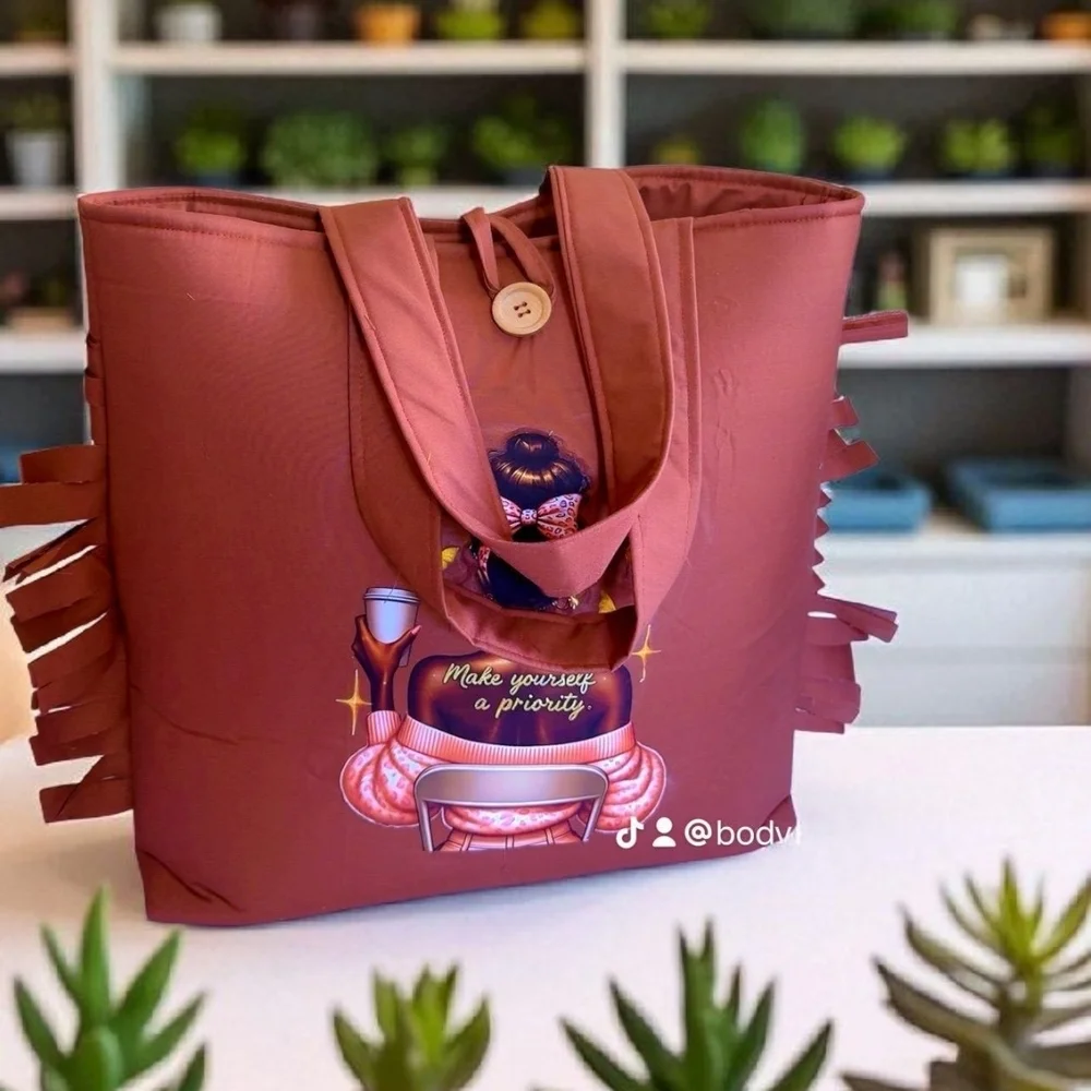 Elegant Brown Tote Bag with Inspirational Design